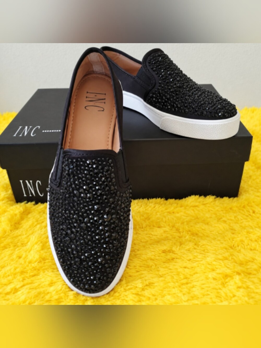 INC International Concepts Black Crystal-Embellished Slip-On Sneakers